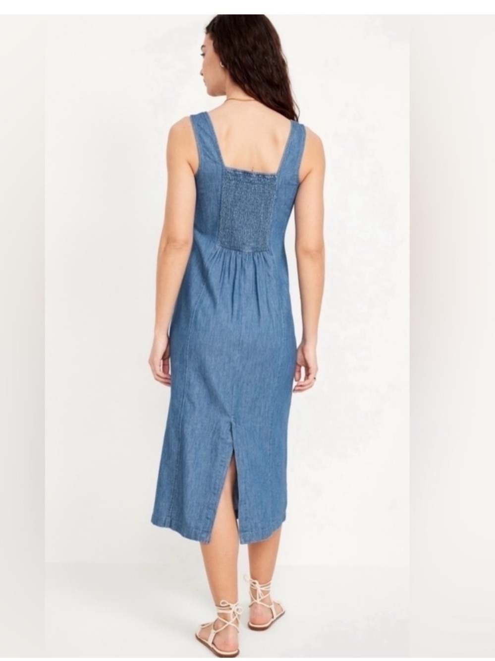 Old Navy Cotton Denim Square Neck Midi Dress - Picture 3 of 13
